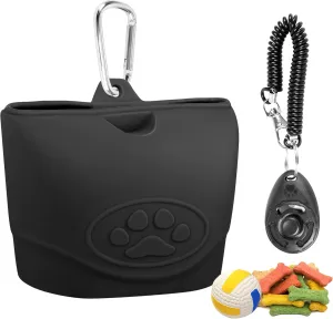 1PCS Dog Clicker Training Portable Pet Walking Bags for Dogs and Cats - Silicone Dog Treat Pouchches Zipper Design, Easy to Clean, Odorless, Moistureproof - Ideal for Travel and Training
