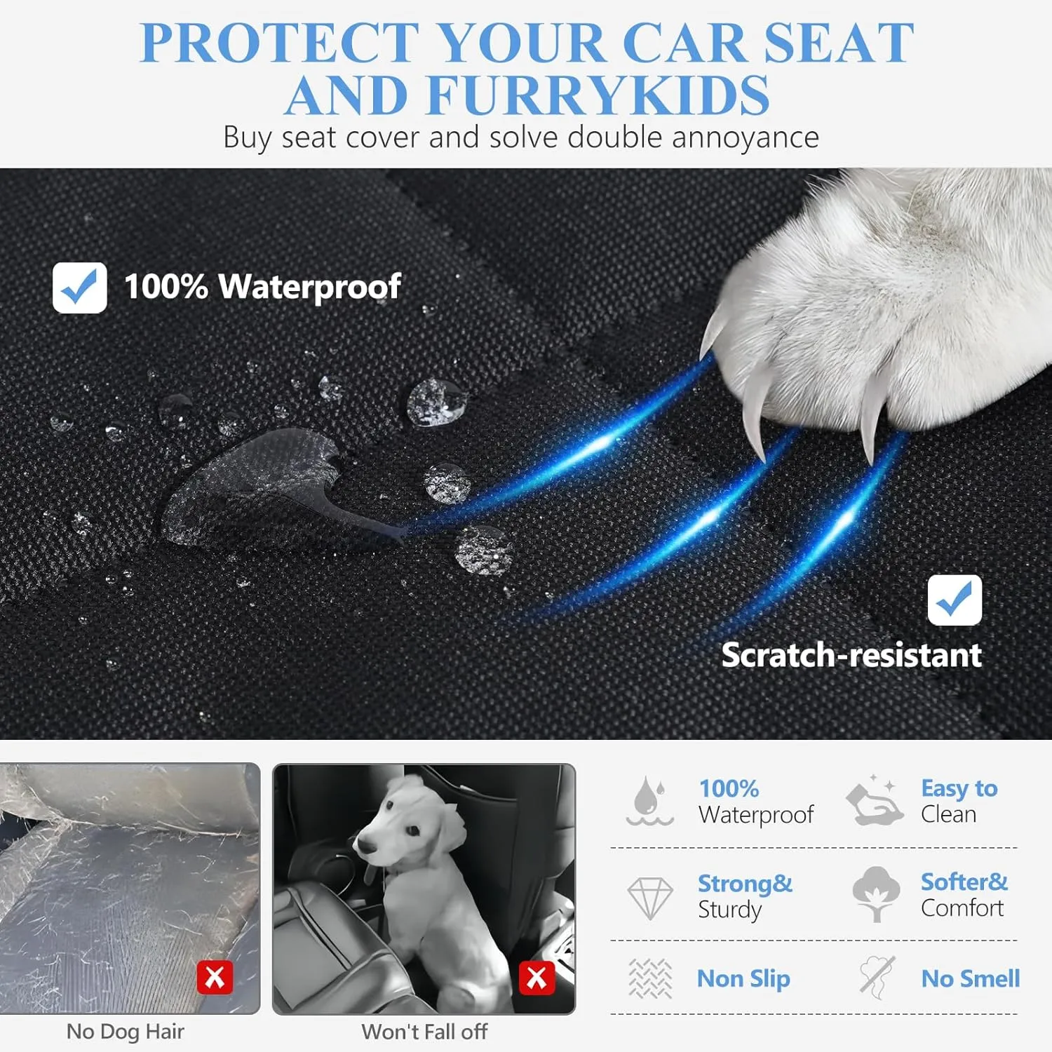 2025 Upgraded Back Seat Extender for Dogs with Soft Blanket, Dog Car Seat Cover for Back Seat Holds 420lbs, Hard Bottom Backseat Cover for Dogs, Waterproof Dog Hammock for Car, SUV, Truck, Black