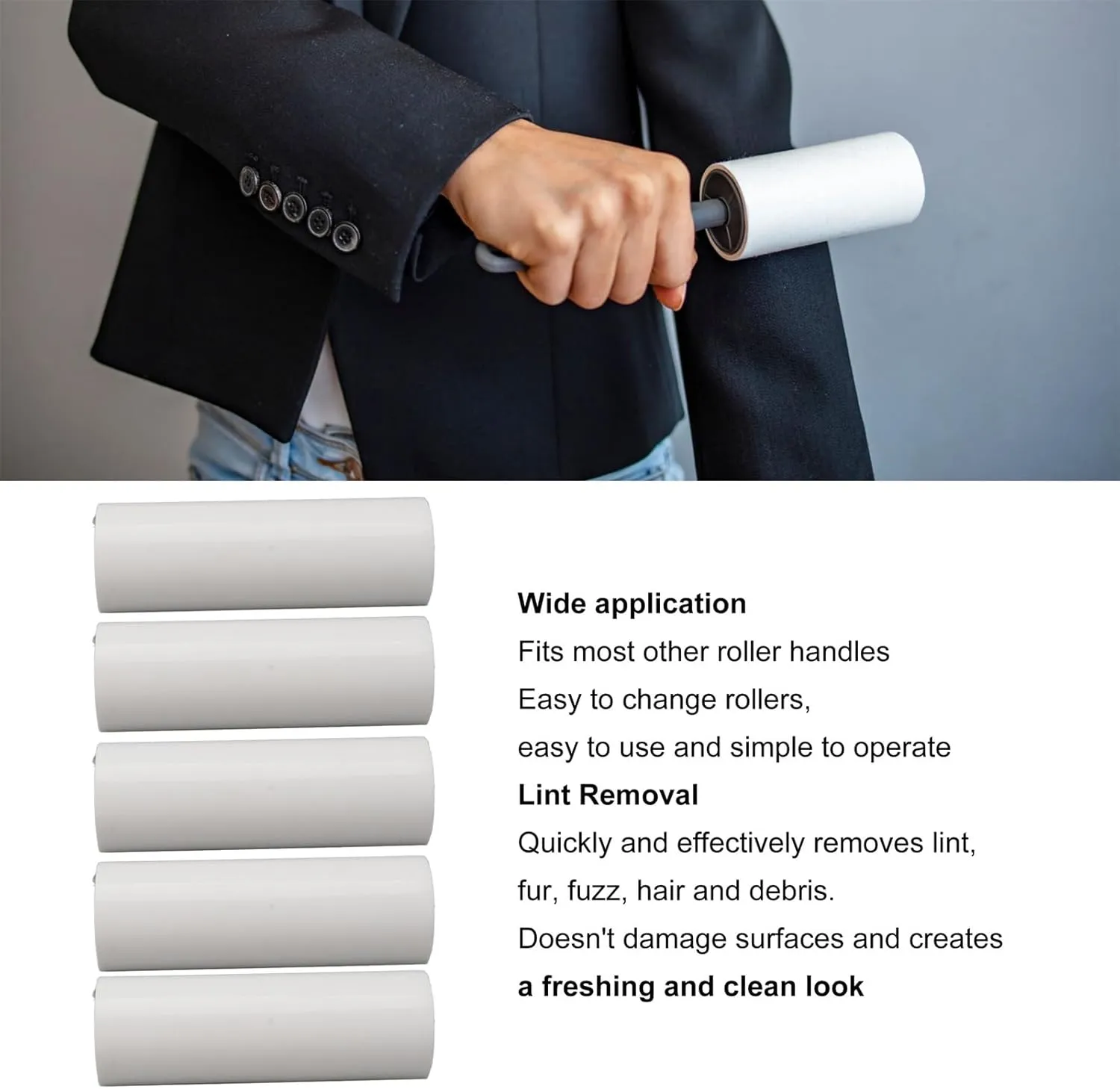 5Pcs Non - Static Extra Sticky Lint Roller Refills for Clothes, Pets, Furniture, Car, and Carpets - Easy to Use, Compact, Portable, and Multi - Purpose Lint Remover (8 Inch)