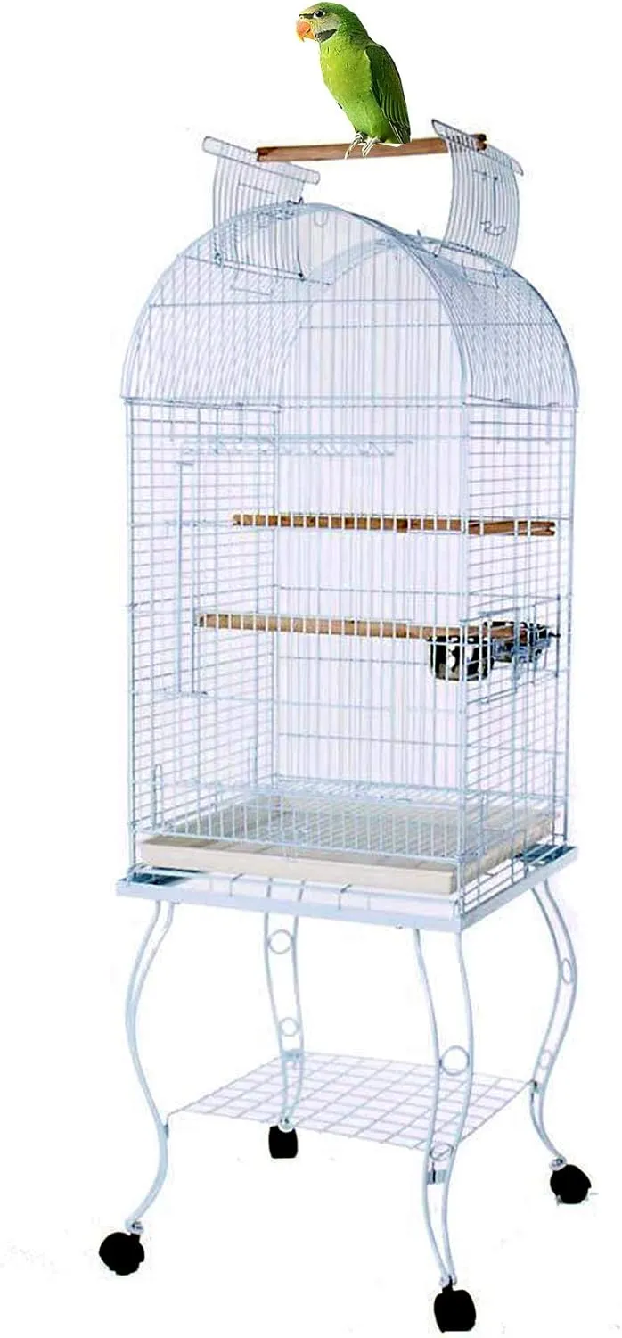 64-Inch Open/Close Dome Play Perch Stand Top Bird Parrot Cage with Removable Rolling Standing for Cockatiels Sun Conures Parakeets Conures Quaker Green Cheek