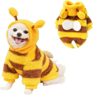ANIAC Fleece Dog Hoodies with D-Ring Autumn Winter Puppy Clothes for Small Dogs Bumblebee Cat Apparel Cold Weather Coat Funny Dog Bee Costume for Christmas Halloween(Yellow, Large)