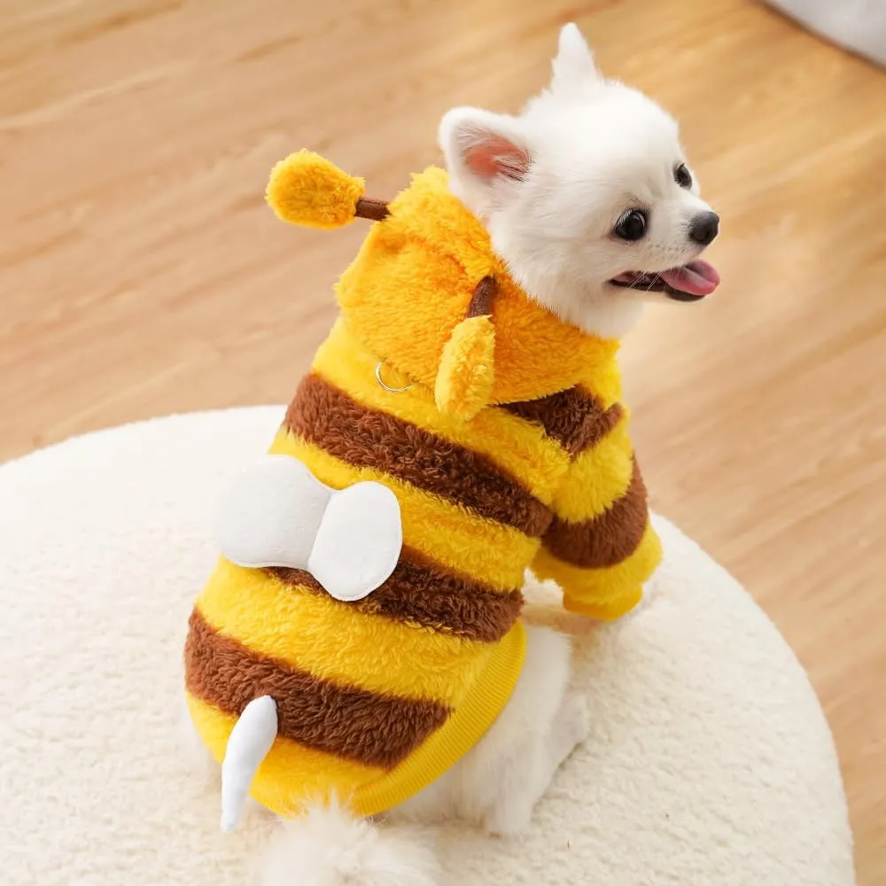 ANIAC Fleece Dog Hoodies with D-Ring Autumn Winter Puppy Clothes for Small Dogs Bumblebee Cat Apparel Cold Weather Coat Funny Dog Bee Costume for Christmas Halloween(Yellow, Large)