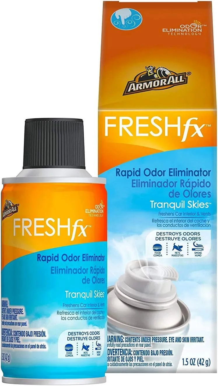 Armor All Fresh FX Car Odor Eliminator Spray by Armor All, Car Air Freshener Spray, Tranquil Skies Scent, 1.5 Oz