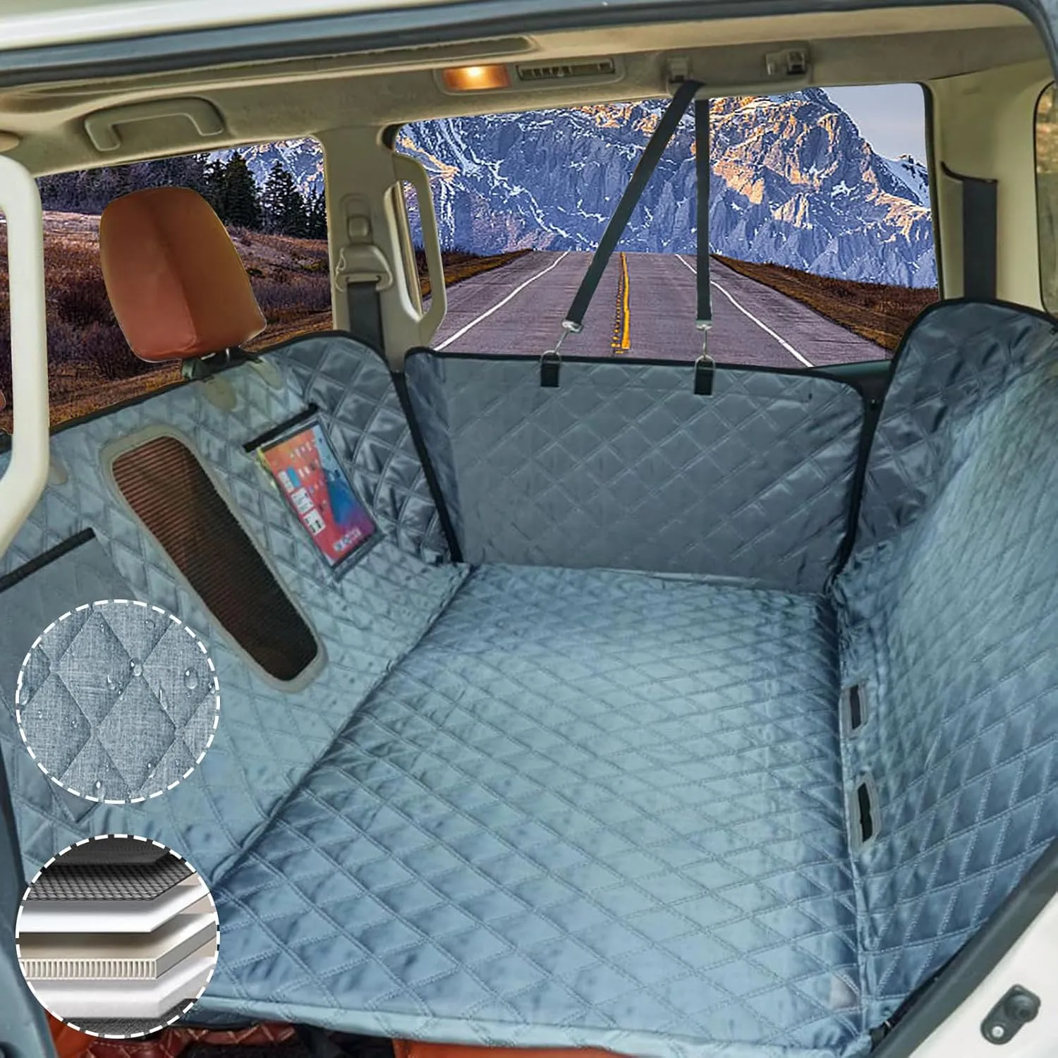 Back Seat Extender for Dogs, Waterproof Dog Car Seat Cover for Back Seat with Hard Bottom-Upgraded Anti-Scratch 1680D Oxford Fabric-Holds 600Lbs, Stowable Dog Hammock for Car&SUV&Truck GreyLarge