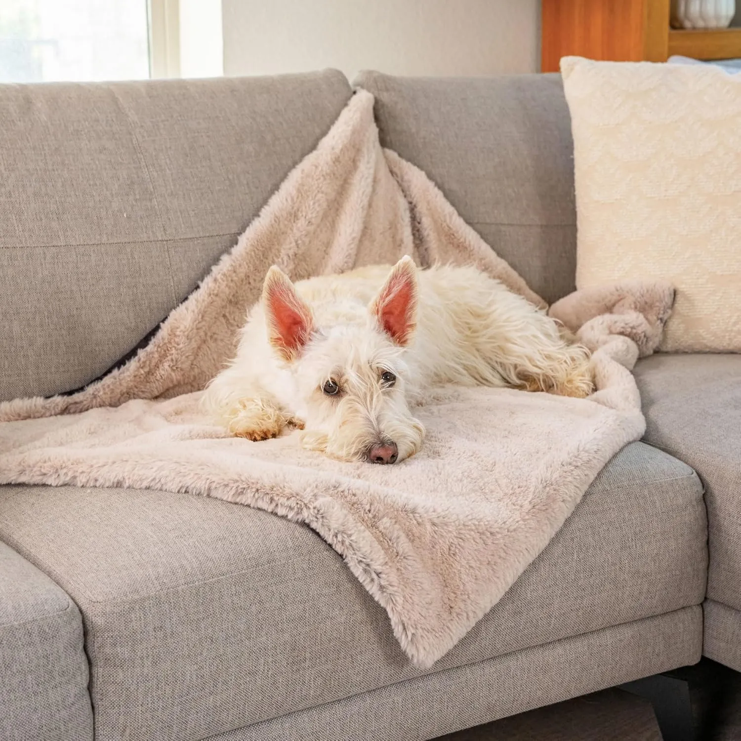 Best Friends by Sheri Reversible SnuggleSoft Calming Dog Blanket  Ultra Soft Faux Fur Pet Throw, Anxiety-Relief, Lightweight Warm Bed Cover for Dogs and Cats, Machine Washable, Brown, 30" x 40"