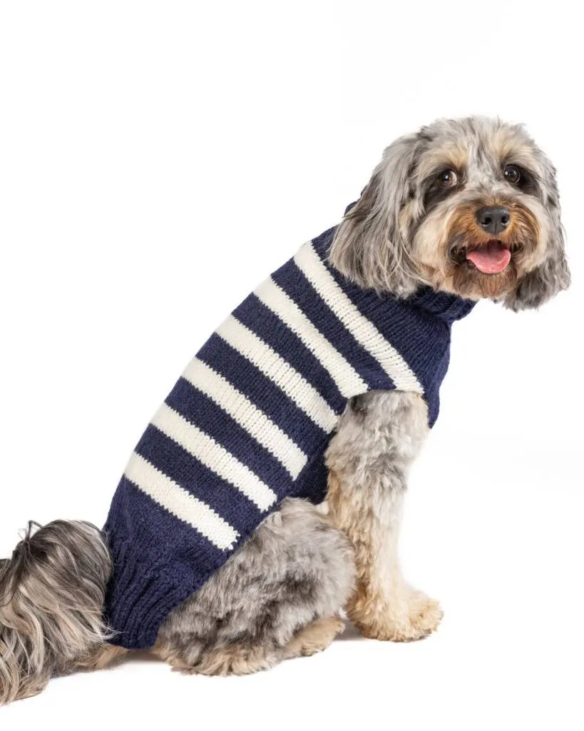 Between the Lines Navy Alpaca Stripe Dog Sweater