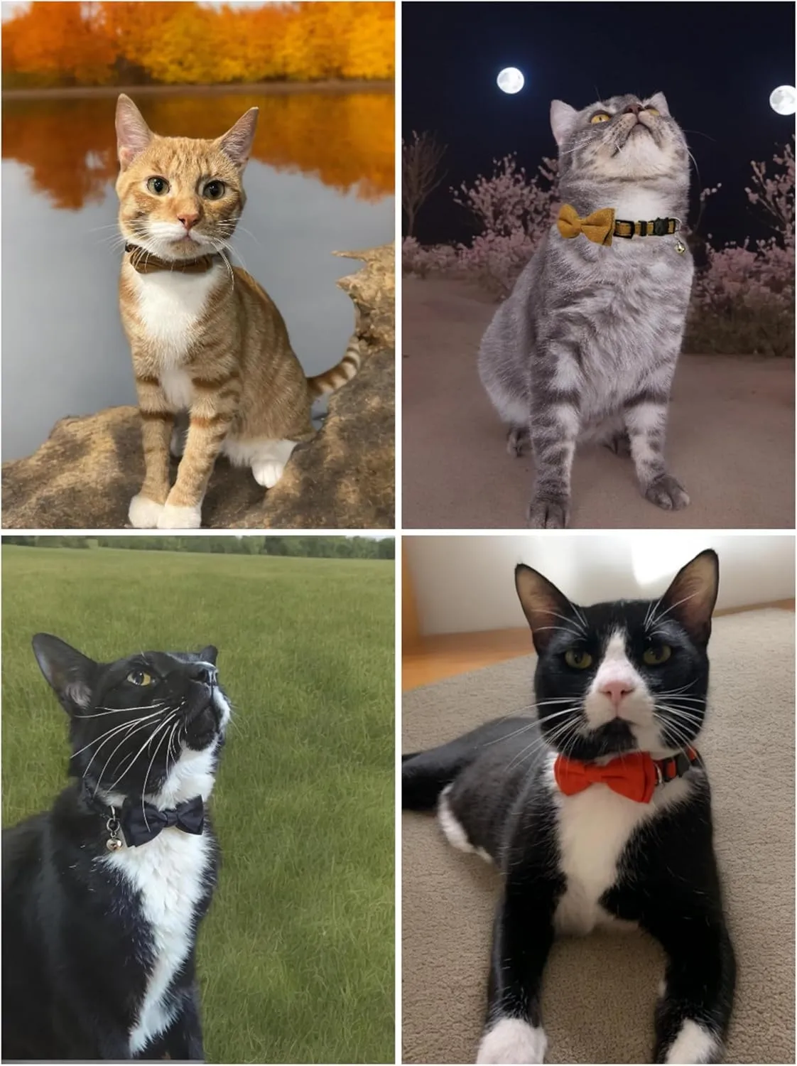 Bow Tie Cat Collar Breakaway with Bell Safety, Removable Bowtie, Adjustable Kitten Collars for Girl Boy Kitty Small Pets, 7"-11" Pink