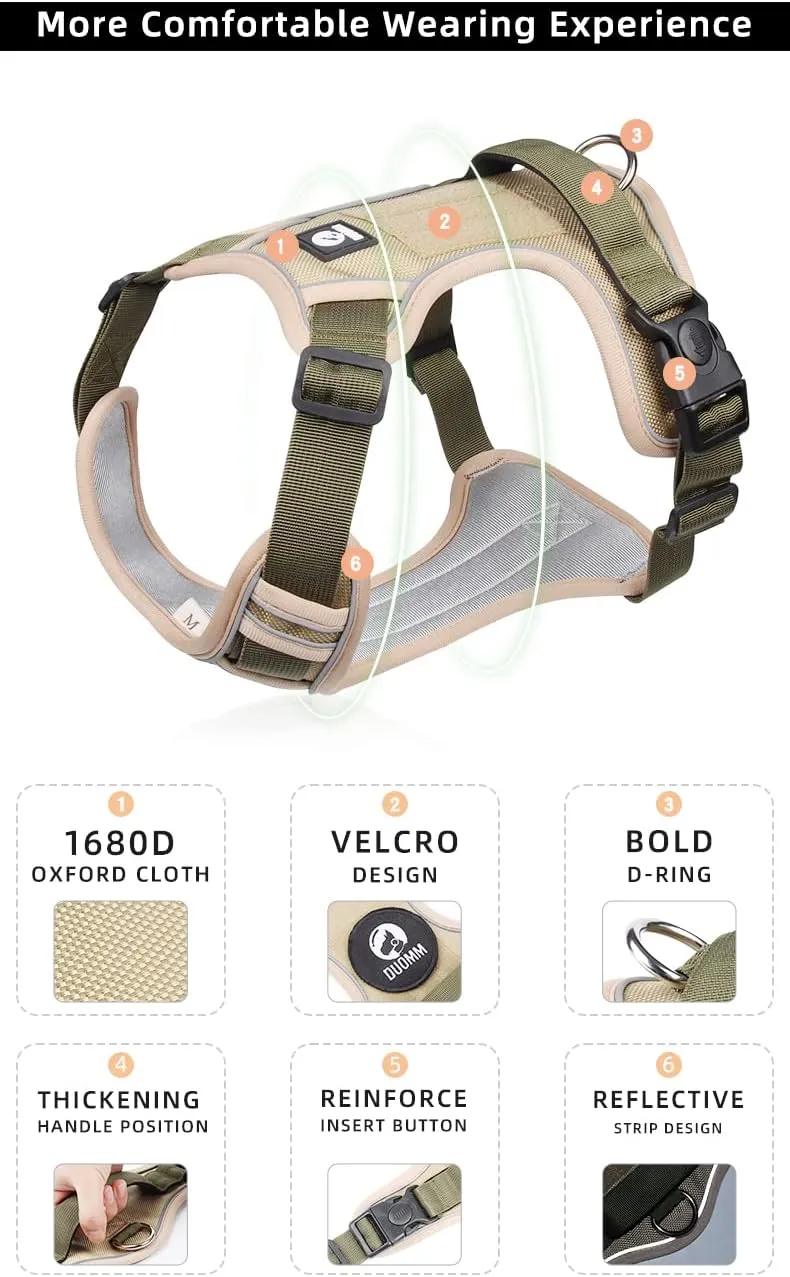 BRT Bearingshui No Pull Adjustable Dog Harness and Leash Set, Reflective Oxford Easy Control Dog Harness with A Free Heavy Duty Dog Leash, Escape Proof No Pull Vest Harness(S)