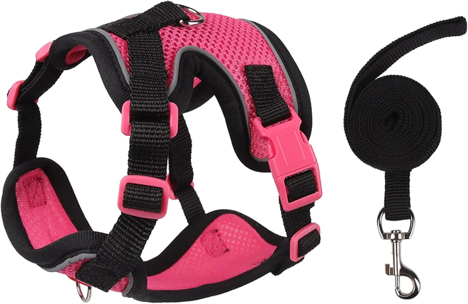 Cat Harness and Leash Set for Walking  Escape-Proof Reflective Vest for Cats and Small Dogs, Adjustable Soft Air Mesh with Pressure-Reducing Design, 4.92ft, L, Black & Rose