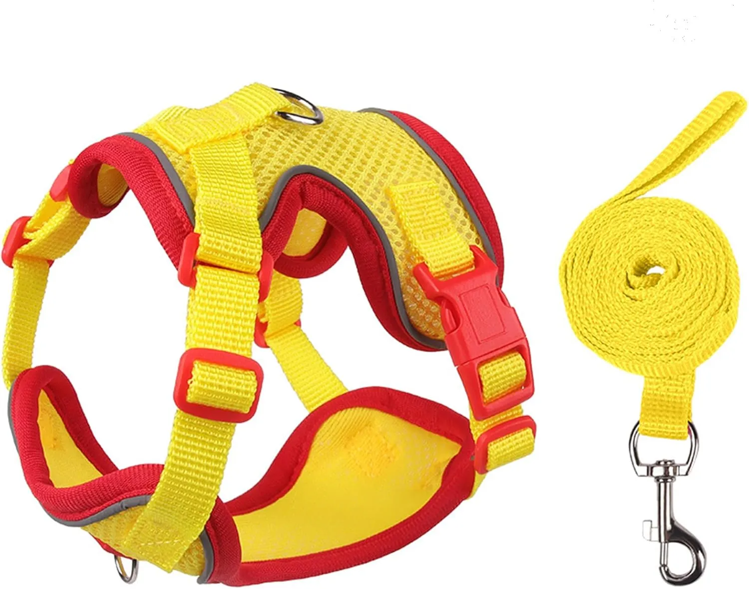 Cat Harness and Leash Set for Walking  Escape-Proof Reflective Vest for Cats and Small Dogs, Adjustable Soft Air Mesh with Pressure-Reducing Design, 4.92ft, M, Red & Yellow