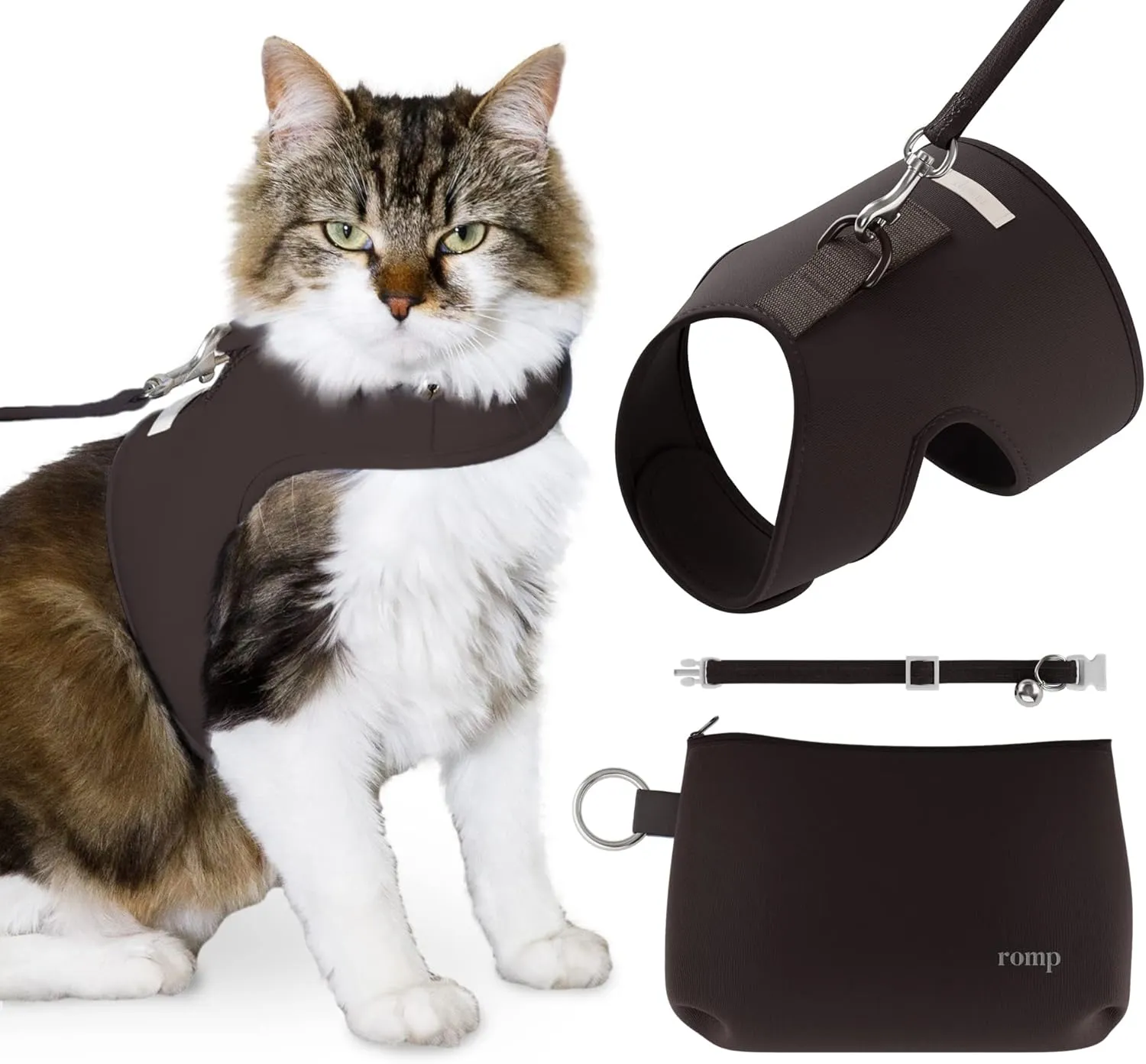Cat Harness, Collar & Leash Set - Escape Proof Adjustable Choke Free Velcro Harness Vest for Walking Cats & Kittens (Sable Brown, Small)