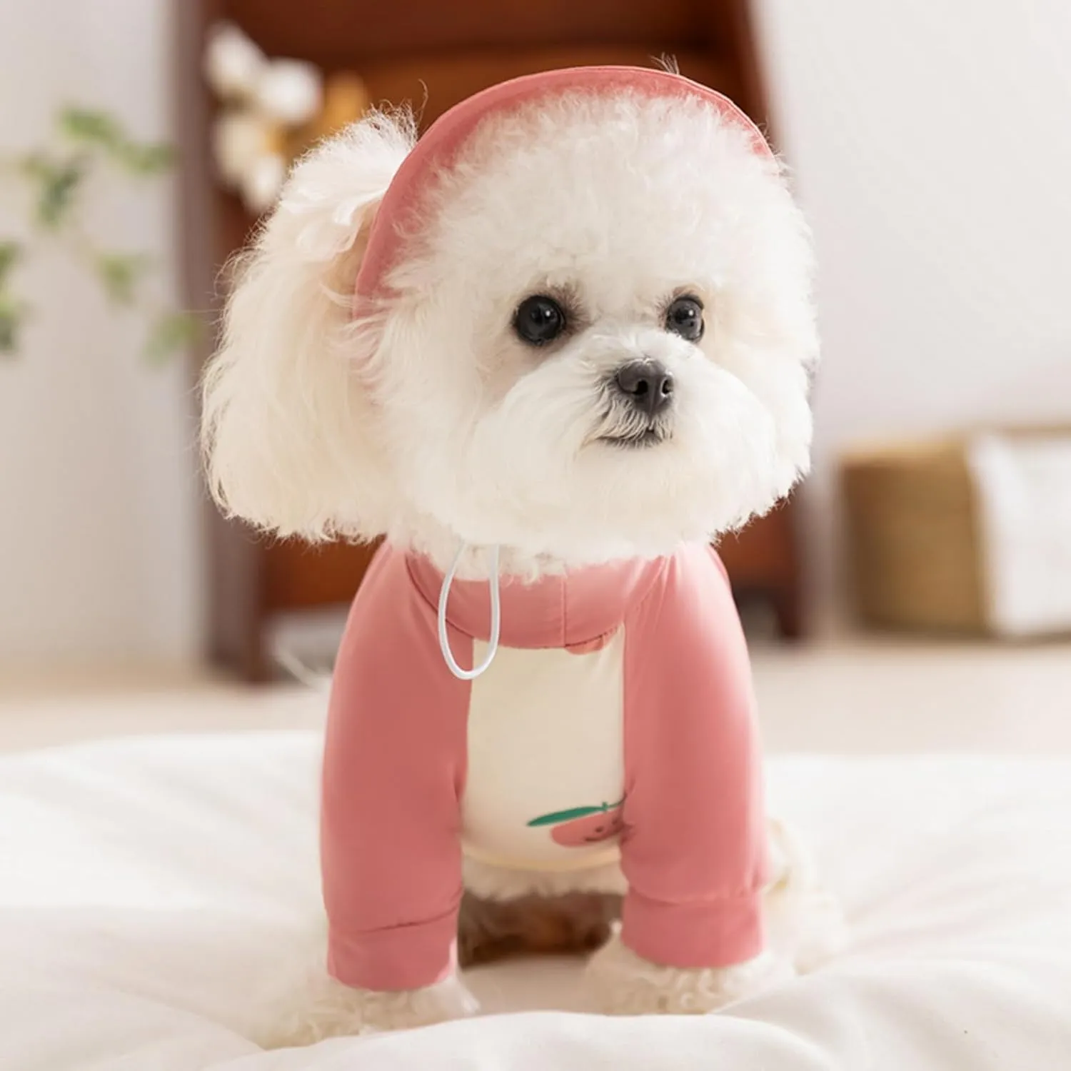 Cat Puppy Costume Cute Summer Jumpsuit and Sun Hat 2PCs Set Cute Peach Banana Print Pet Accessories Multiple Sizes for Kitten Small Dog (Pink,X-Large)