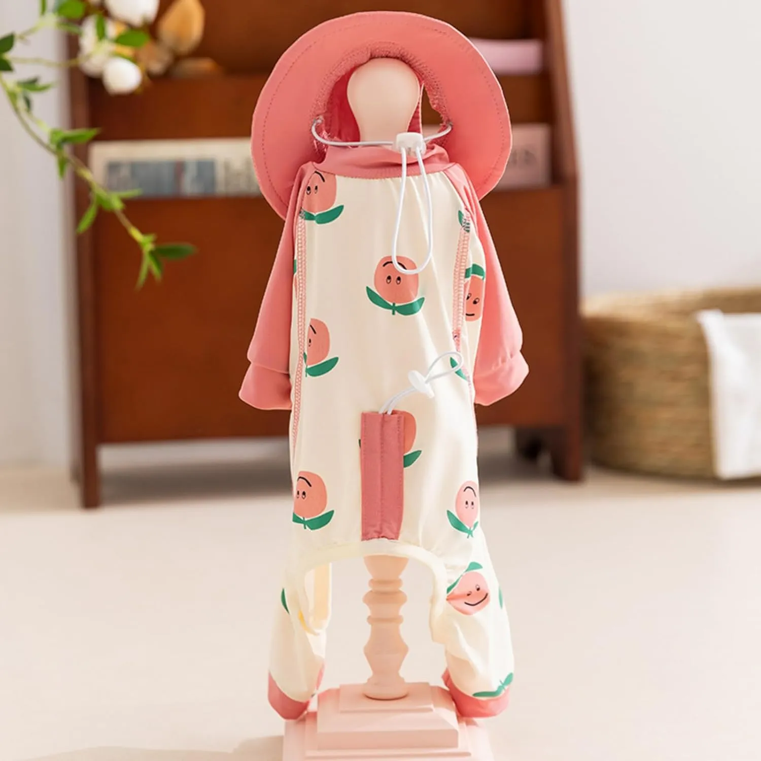Cat Puppy Costume Cute Summer Jumpsuit and Sun Hat 2PCs Set Cute Peach Banana Print Pet Accessories Multiple Sizes for Kitten Small Dog (Pink,X-Large)