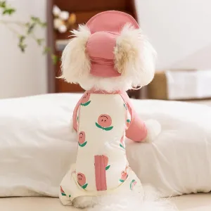 Cat Puppy Costume Cute Summer Jumpsuit and Sun Hat 2PCs Set Cute Peach Banana Print Pet Accessories Multiple Sizes for Kitten Small Dog (Pink,X-Large)