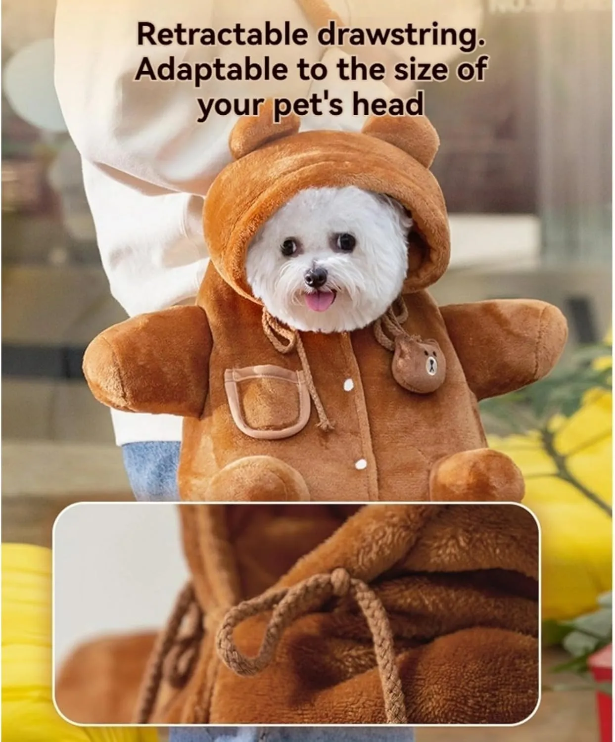 Cat Puppy Costume Plush Outing Backpack Cute Bear Bee Design Anti-Escape Bag for Kitten Cat Small Dog (Bear,Large)