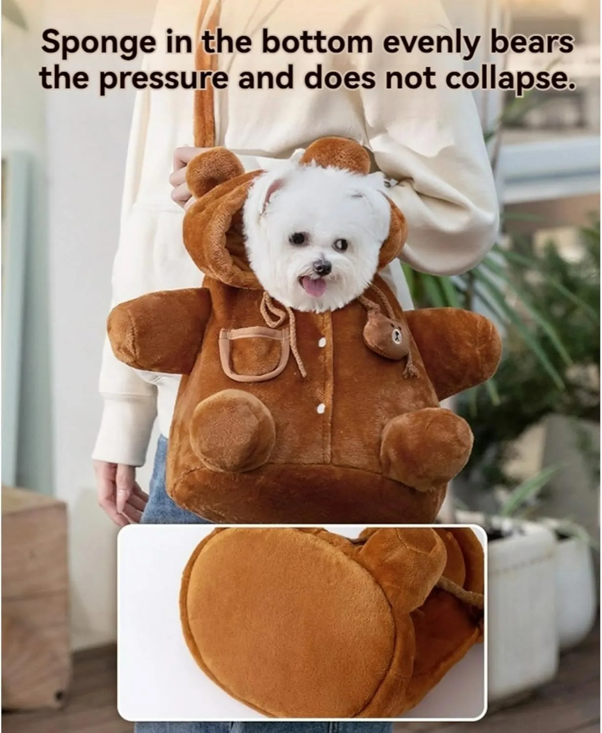 Cat Puppy Costume Plush Outing Backpack Cute Bear Bee Design Anti-Escape Bag for Kitten Cat Small Dog (Bear,Large)