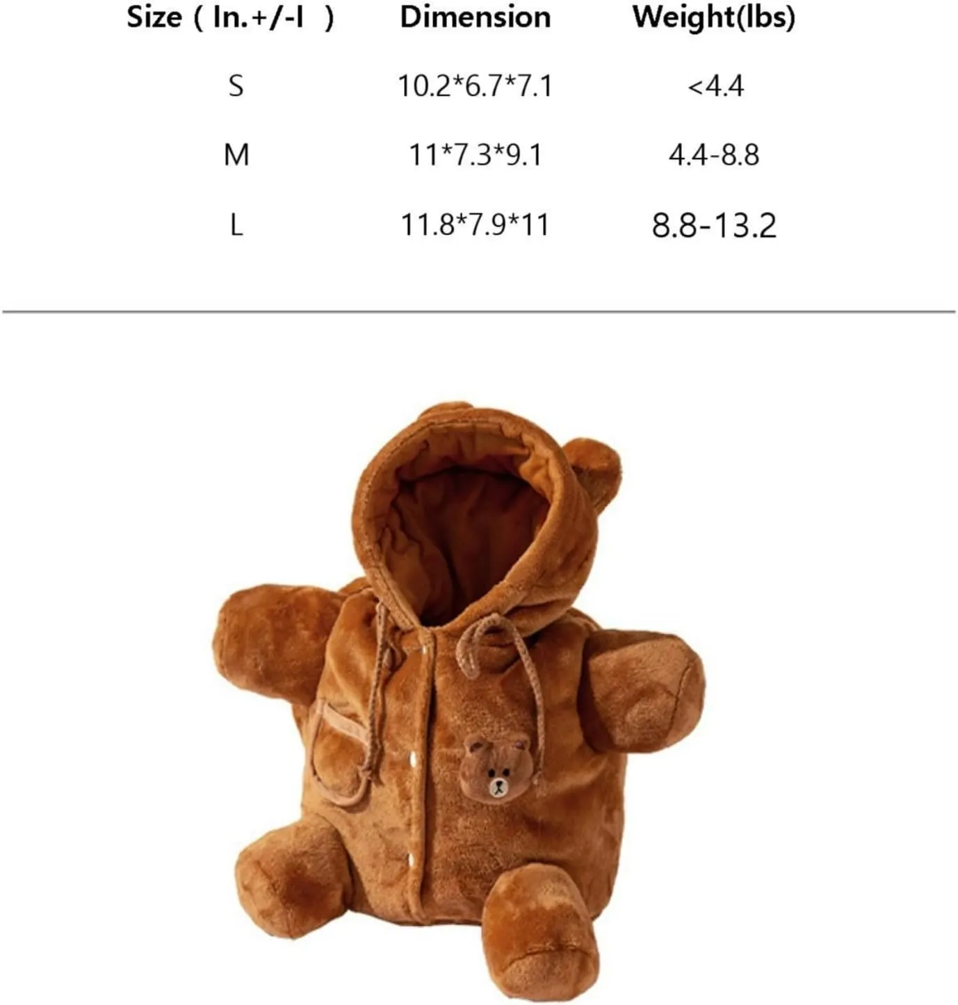 Cat Puppy Costume Plush Outing Backpack Cute Bear Bee Design Anti-Escape Bag for Kitten Cat Small Dog (Bear,Large)