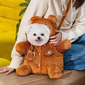 Cat Puppy Costume Plush Outing Backpack Cute Bear Bee Design Anti-Escape Bag for Kitten Cat Small Dog (Bear,Large)