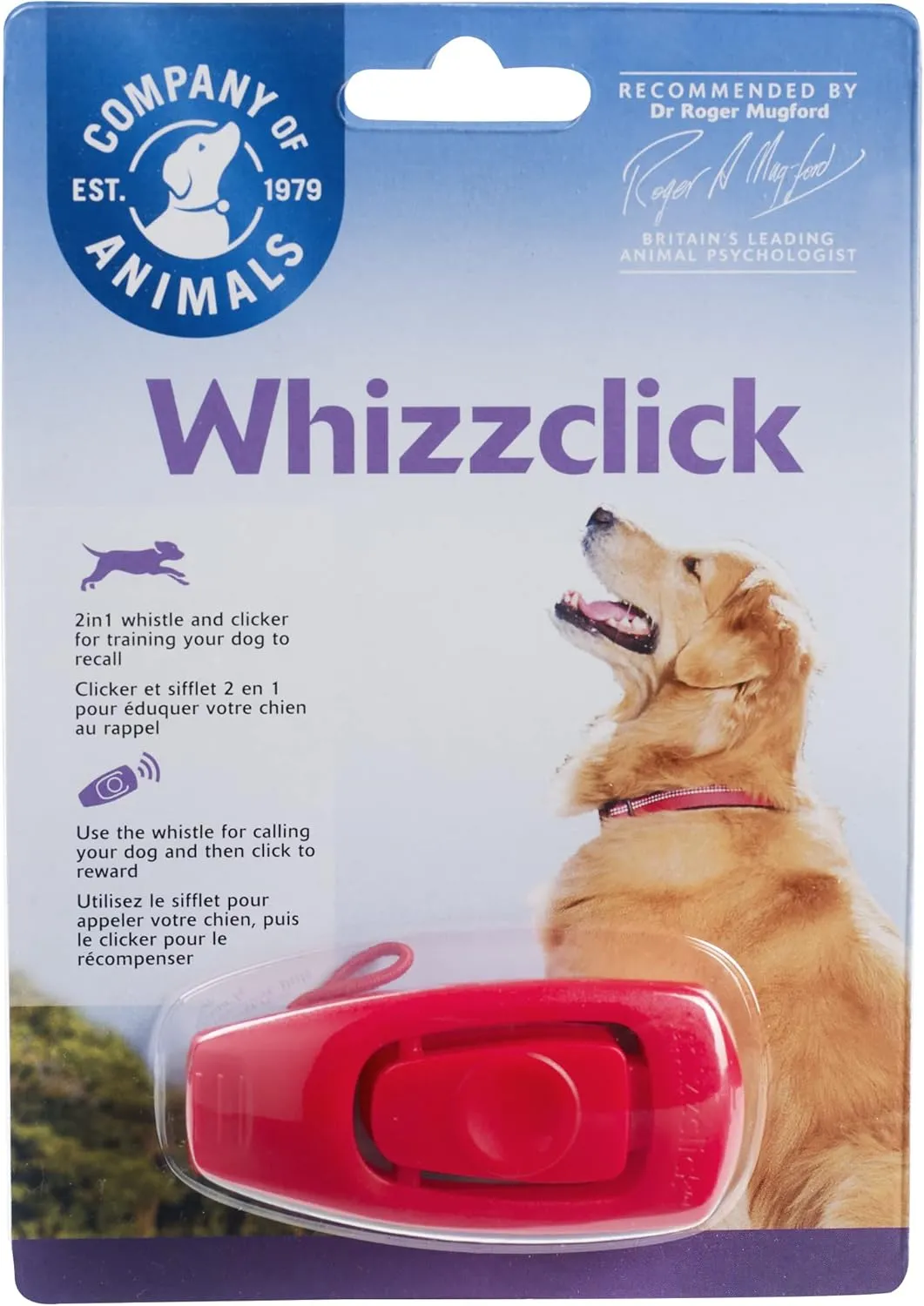 Company of Animals Whizzclick, Clicker and Whistle Combined, Recall and Reward Training, Wrist Strap, For all Dogs Including Sensitive Dogs and Puppies
