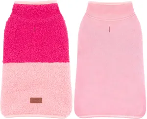 cyeollo Warm Dog Coat Sherpa Dog Winter Coat, Reversible Fleece Dog Jackets Sweater Vest for Small Medium Dogs Male with Leash Hole, Soft Cold Weather Dog Clothes, Rose Red XL