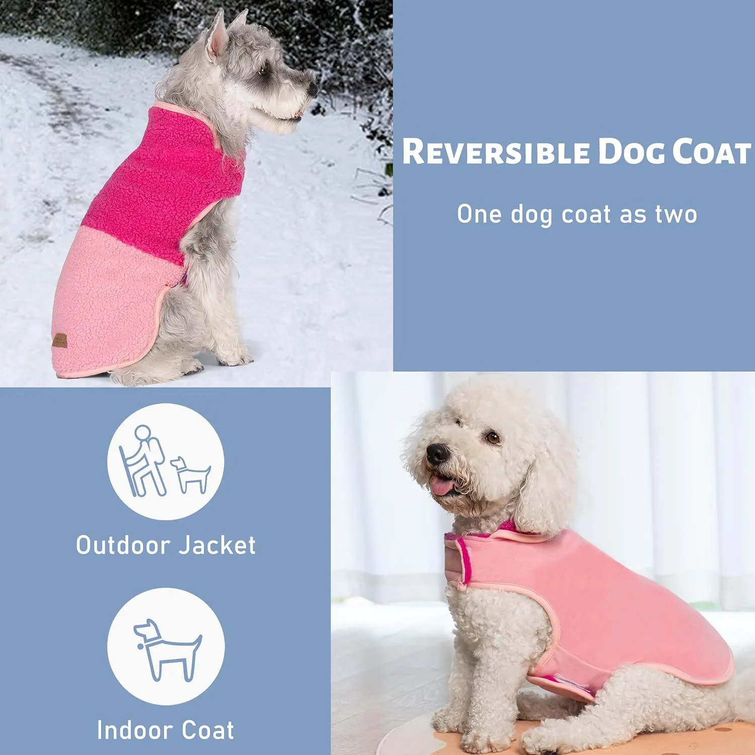 cyeollo Warm Dog Coat Sherpa Dog Winter Coat, Reversible Fleece Dog Jackets Sweater Vest for Small Medium Dogs Male with Leash Hole, Soft Cold Weather Dog Clothes, Rose Red XL