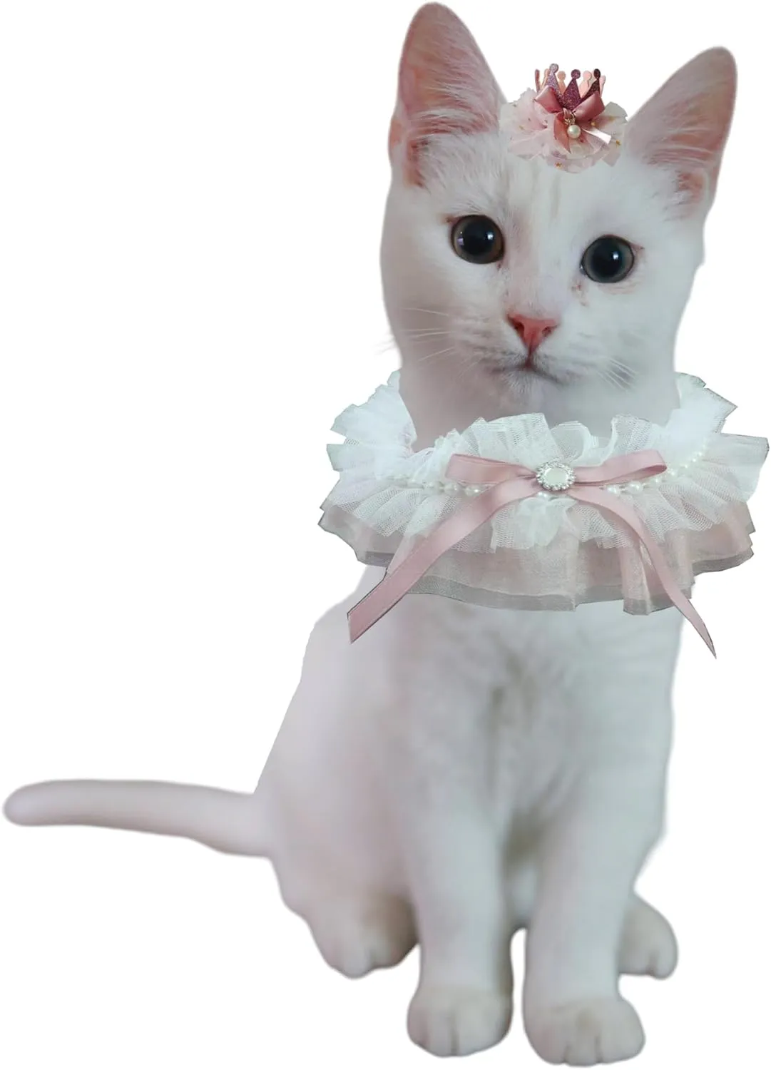 Dog and Cat Birthday Supplies Crown Hat and Bandana Bib Set Cute Princess Costume Party Wedding Holiday Reusable Decoration Outfit for Multi Sizes Pets(Pink)