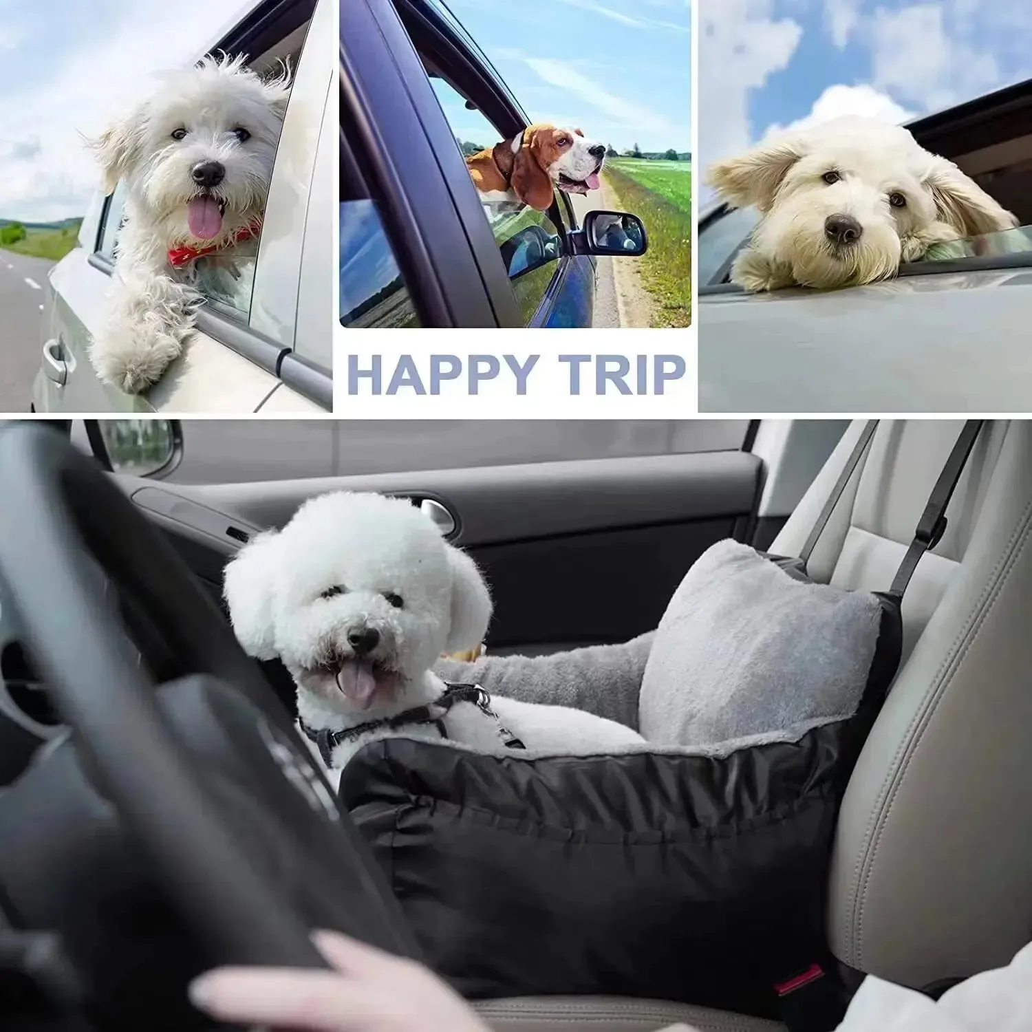 Dog Car Seat with Seat Belt Washable Dog Booster Seat for Small Dogs, Anti-Slip Travel Pet Car Bed for Front or Back Seat, Adjustable Safety Buckle, with Convenient Storage Pockets