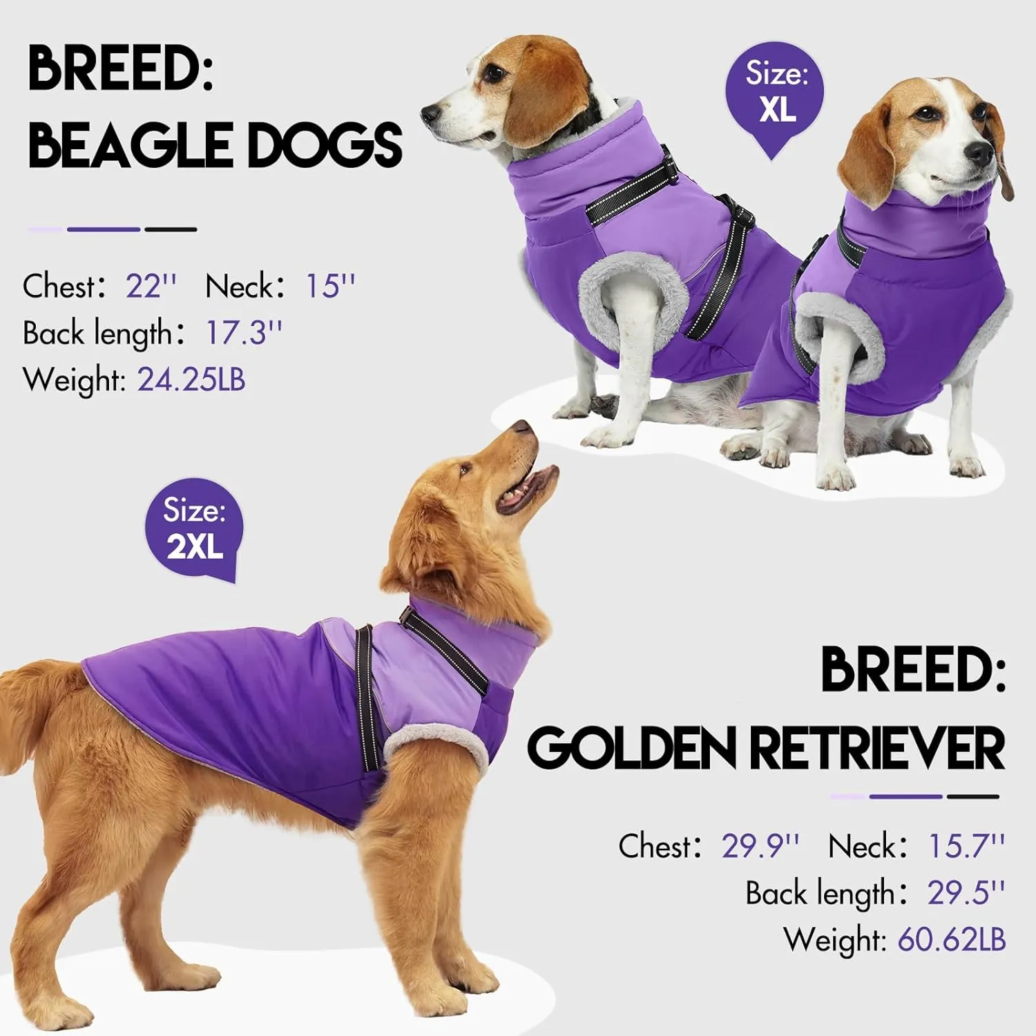 Dog Jackets for Medium Dogs - Winter Coats with Harness, Waterproof & Windproof, Fleece Lined Puffer Jacket for Snow