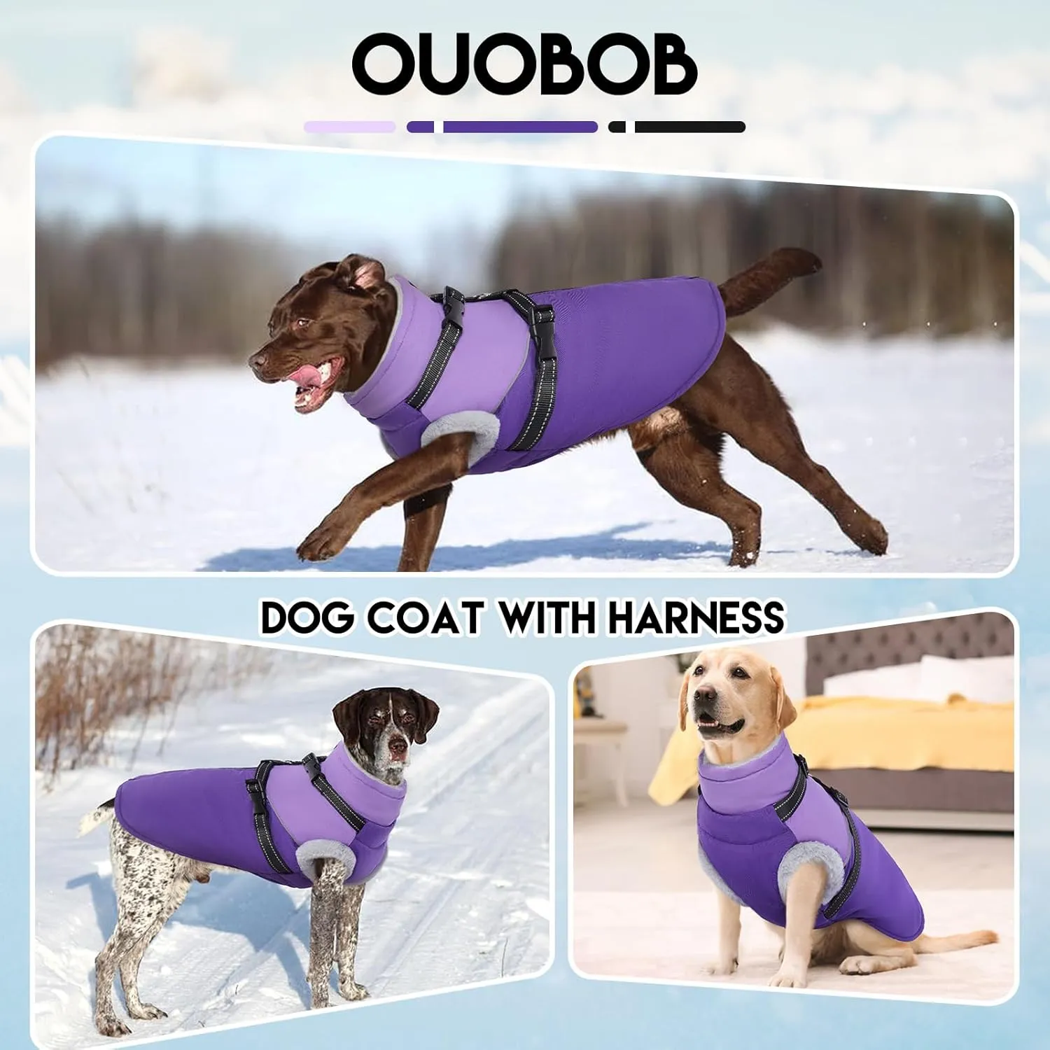 Dog Jackets for Medium Dogs - Winter Coats with Harness, Waterproof & Windproof, Fleece Lined Puffer Jacket for Snow