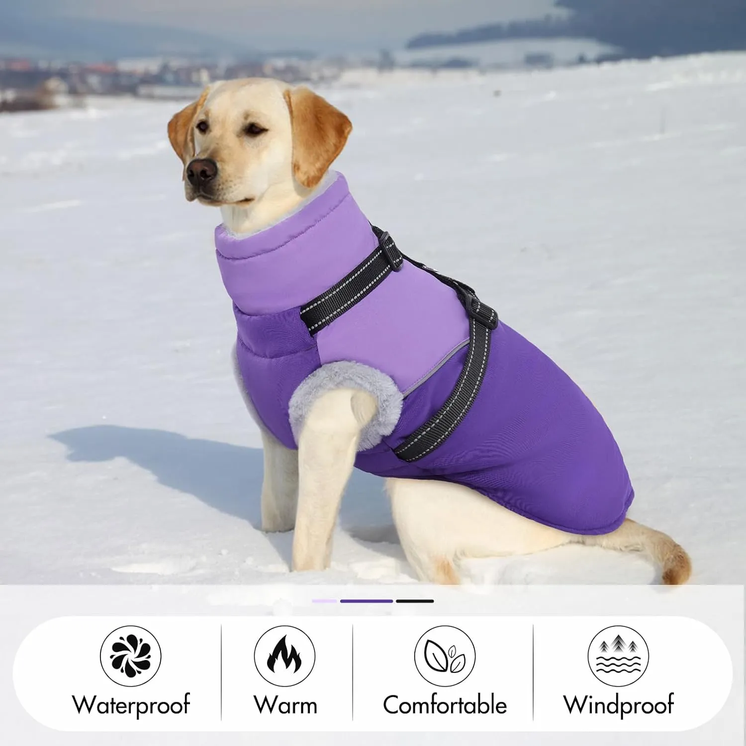 Dog Jackets for Medium Dogs - Winter Coats with Harness, Waterproof & Windproof, Fleece Lined Puffer Jacket for Snow