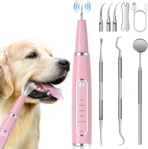 Dog Plaque Remover for Teeth, Dog Teeth Cleaning Kit with LED Light and 5 Modes, Teeth Cleaning for Dogs and Cats,Pink
