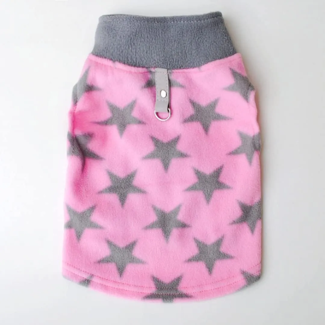 Dog Sweater, Soft Fleece Vest with Leash Ring Pullover Jacket Winter Pet Dog Clothes for Puppy Small Dogs Cats Teddy Chihuahua Yorkshire for Christmas (Large (Pack of 1), Pink Star)
