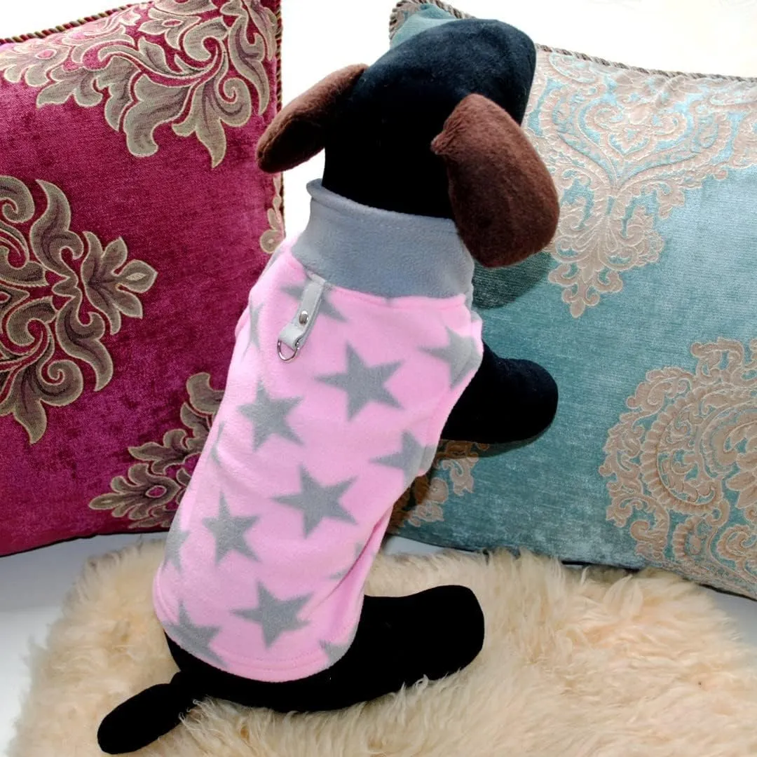 Dog Sweater, Soft Fleece Vest with Leash Ring Pullover Jacket Winter Pet Dog Clothes for Puppy Small Dogs Cats Teddy Chihuahua Yorkshire for Christmas (Large (Pack of 1), Pink Star)