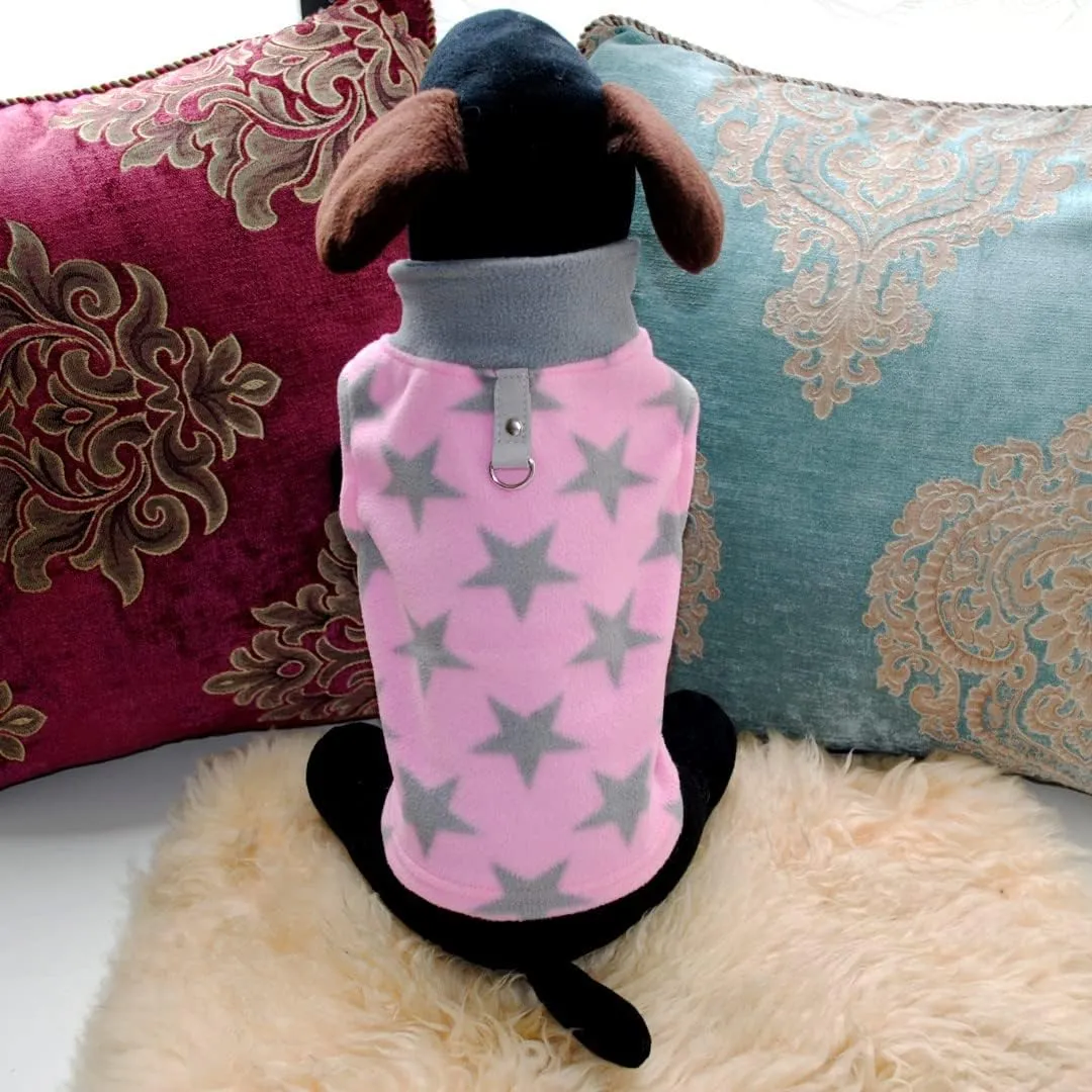 Dog Sweater, Soft Fleece Vest with Leash Ring Pullover Jacket Winter Pet Dog Clothes for Puppy Small Dogs Cats Teddy Chihuahua Yorkshire for Christmas (Large (Pack of 1), Pink Star)