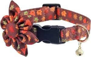 Fall Thanksgiving Day Dog Collar with Sunflower and Bell Autumn Holiday Adjustable Pet Collars for Dogs (Maple Leaf,Medium)