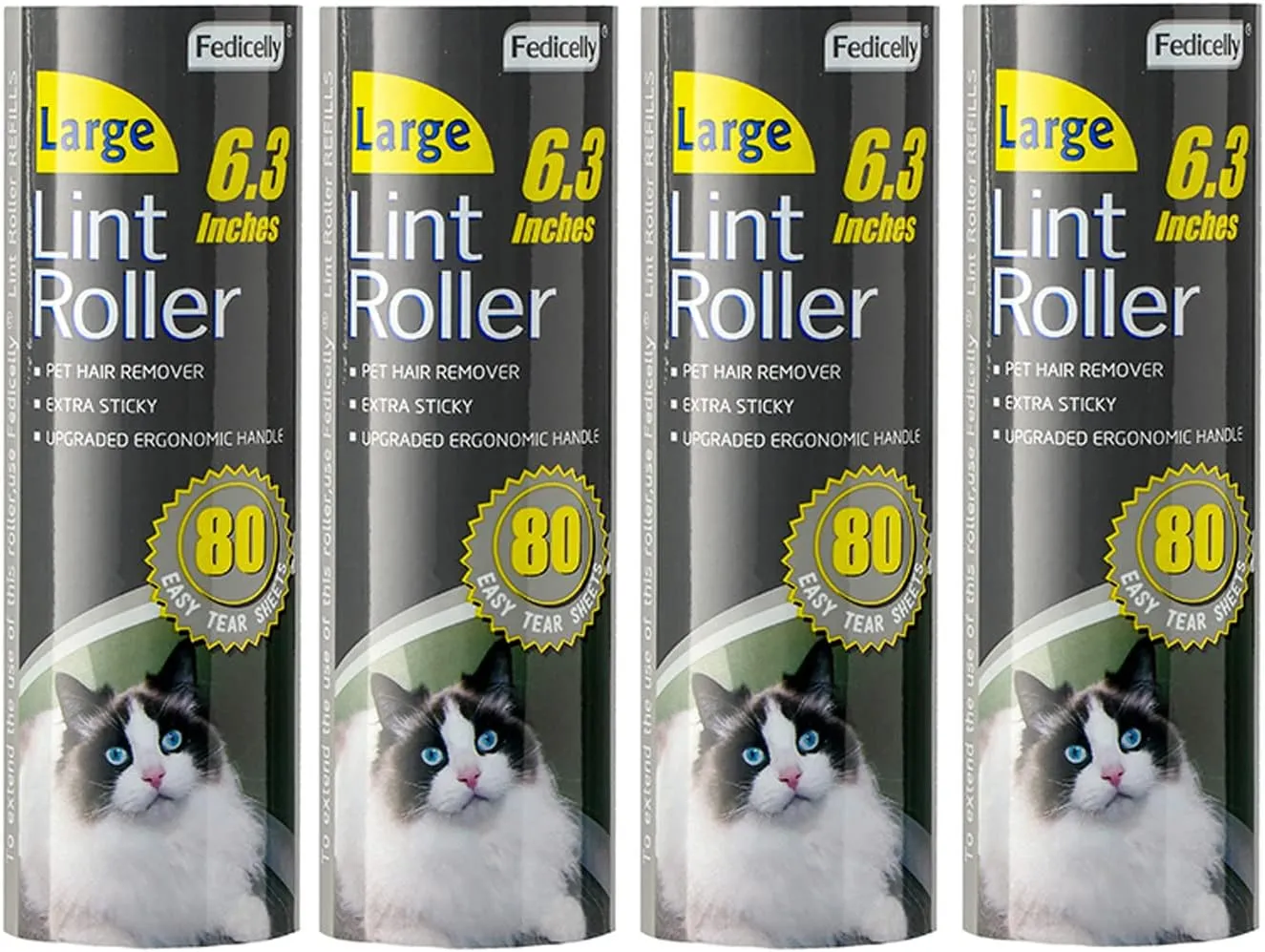 Fedicelly Large Lint Rollers Pet Hair Extra Sticky Refills,Mega Value Set 6.3 inches Wider with 320 Sheets for Cat and Dog Hair Removal,80 Sheets Per Roller