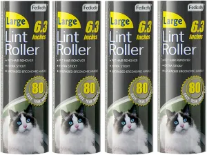 Fedicelly Large Lint Rollers Pet Hair Extra Sticky Refills,Mega Value Set 6.3 inches Wider with 320 Sheets for Cat and Dog Hair Removal,80 Sheets Per Roller