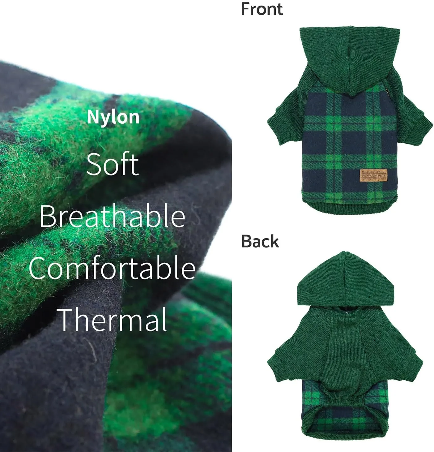 Fitwarm Tartan Plaid Dog Hoodie, Knitted Dog Clothes for Small Dogs Boy, Pet Sweater with Hood, Cat Winter Outfit, Green, XXL