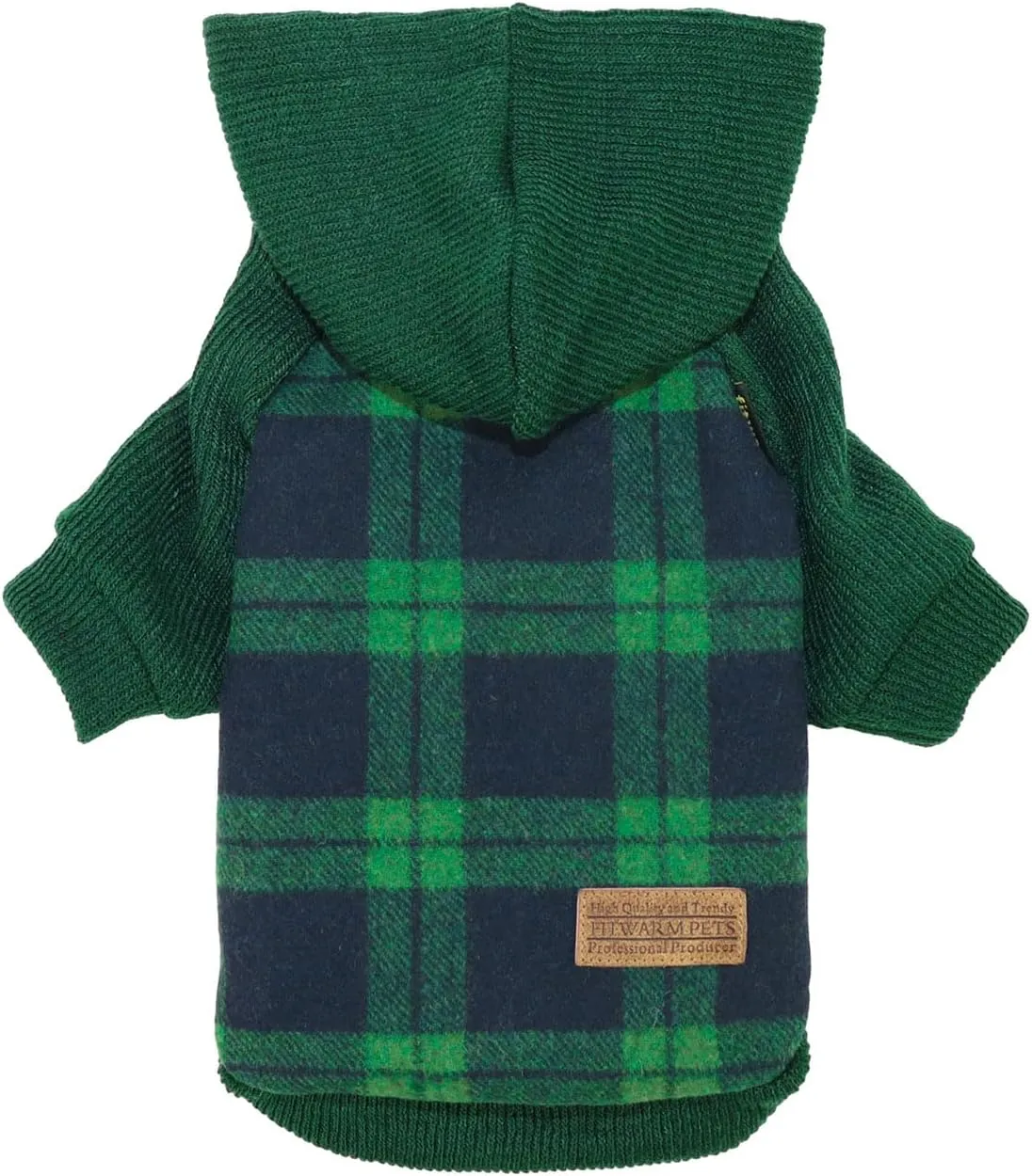 Fitwarm Tartan Plaid Dog Hoodie, Knitted Dog Clothes for Small Dogs Boy, Pet Sweater with Hood, Cat Winter Outfit, Green, XXL