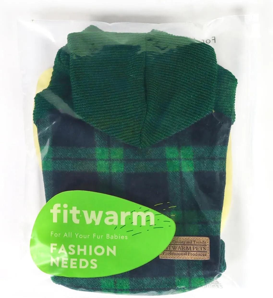 Fitwarm Tartan Plaid Dog Hoodie, Knitted Dog Clothes for Small Dogs Boy, Pet Sweater with Hood, Cat Winter Outfit, Green, XXL