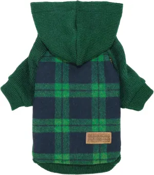 Fitwarm Tartan Plaid Dog Hoodie, Knitted Dog Clothes for Small Dogs Boy, Pet Sweater with Hood, Cat Winter Outfit, Green, XXL