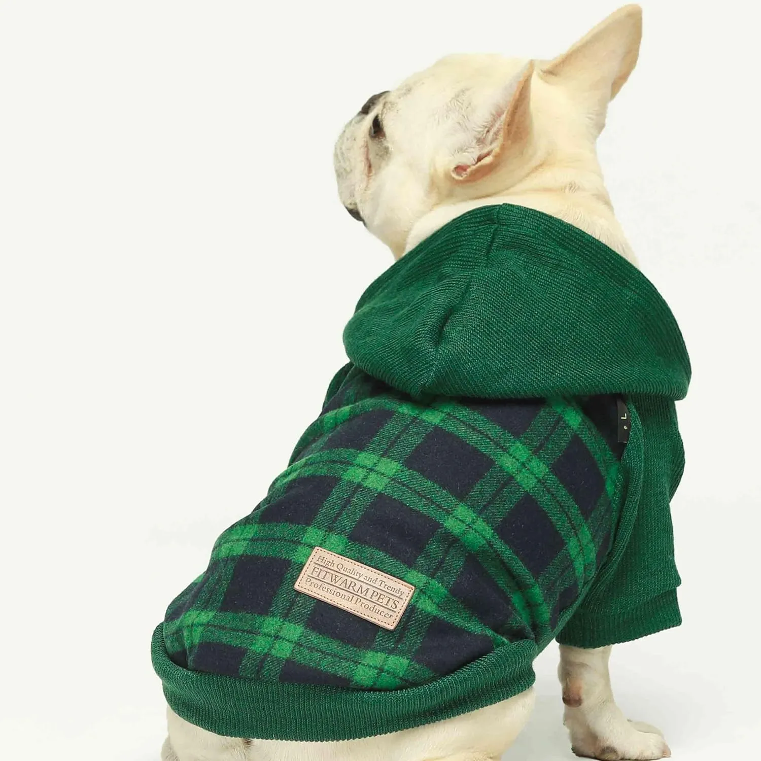 Fitwarm Tartan Plaid Dog Hoodie, Knitted Dog Clothes for Small Dogs Boy, Pet Sweater with Hood, Cat Winter Outfit, Green, XXL