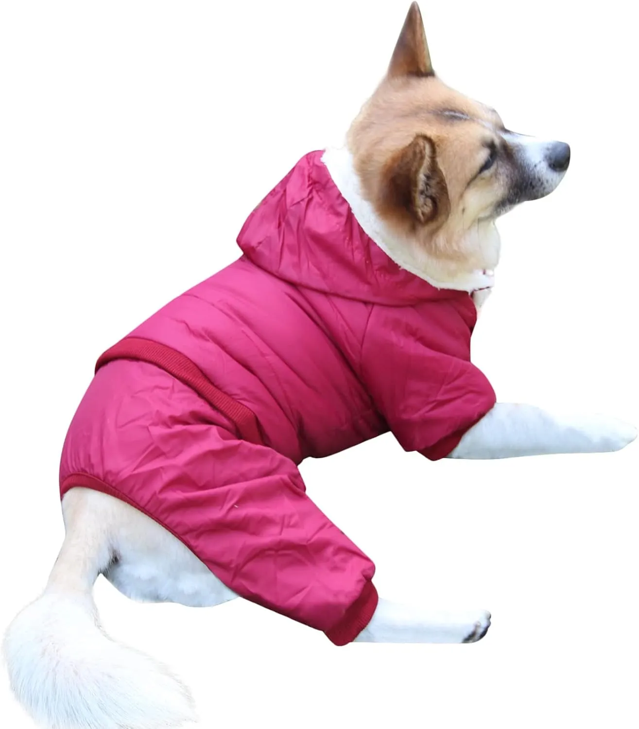 Fleece Lined Dog Coat with Detachable Hood and Detachable Hind Legs,Warm Puppy Jacket in Winter(Red M)