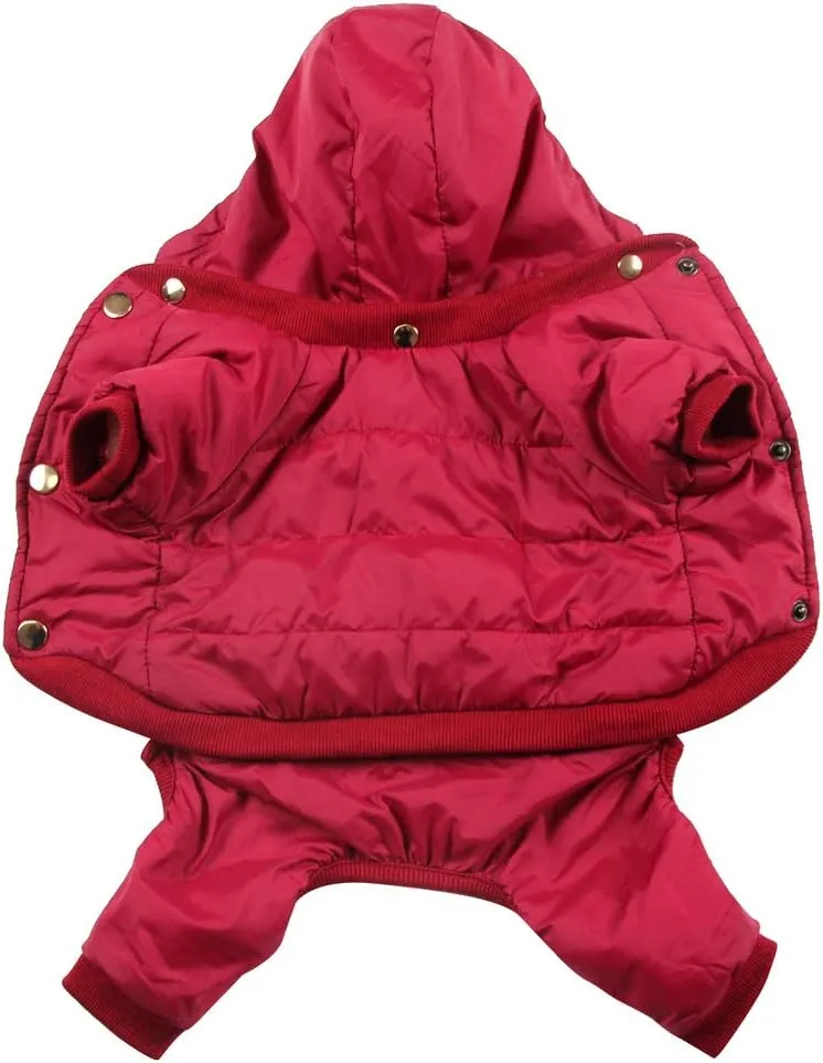 Fleece Lined Dog Coat with Detachable Hood and Detachable Hind Legs,Warm Puppy Jacket in Winter(Red M)