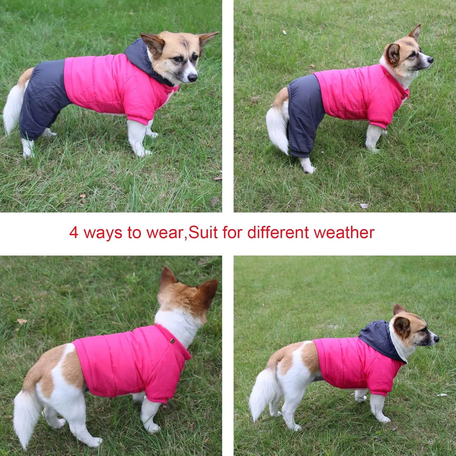 Fleece Lined Dog Coat with Detachable Hood and Detachable Hind Legs,Warm Puppy Jacket in Winter(Red M)