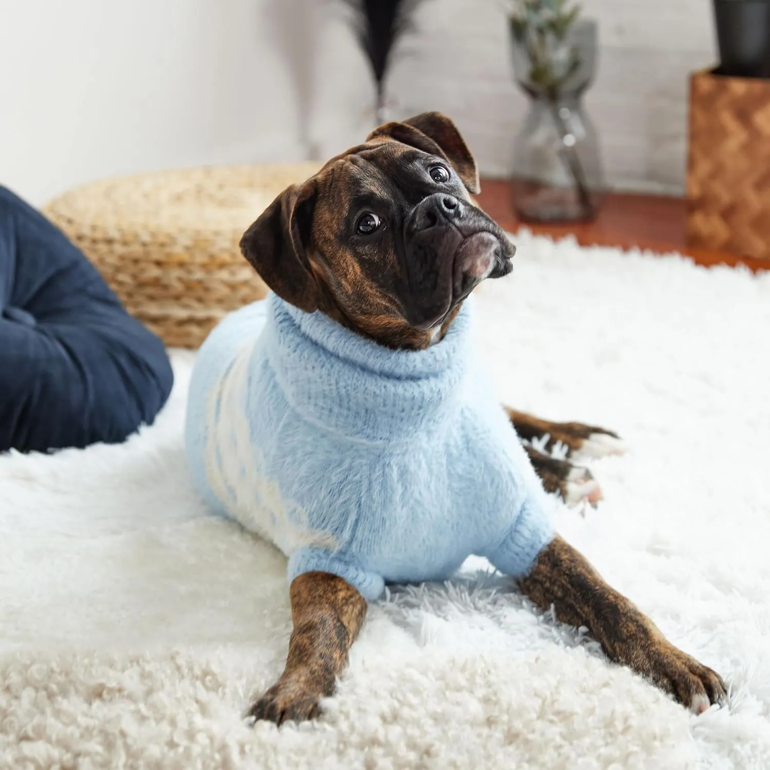 Fuzzy Dog Sweater - Cozy & Soft Knit Sweater for Dogs - Warm Winter Dog Pullover - Stylish & Comfortable - X-Large, Light Blue