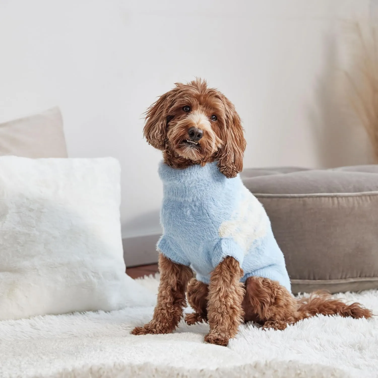 Fuzzy Dog Sweater - Cozy & Soft Knit Sweater for Dogs - Warm Winter Dog Pullover - Stylish & Comfortable - X-Large, Light Blue
