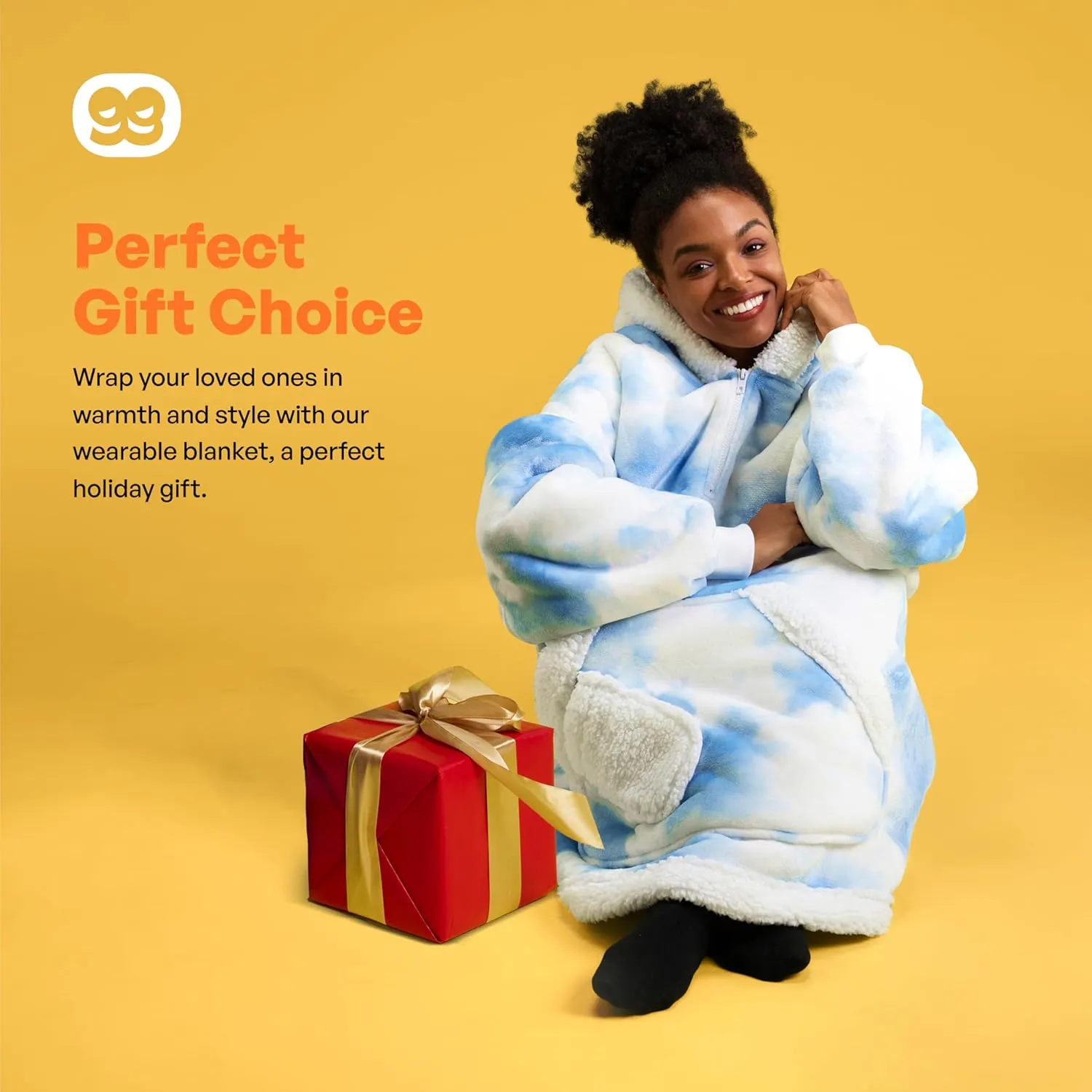 Giggling Getup Wearable Blanket Hoodie for Women Men - Oversized Flannel Sherpa Fleece Sweatshirt Blanket - with Giant Pocket & Sleeves - Cozy Warm Blanket Birthday Gifts for Adults Light Blue Tie Dye