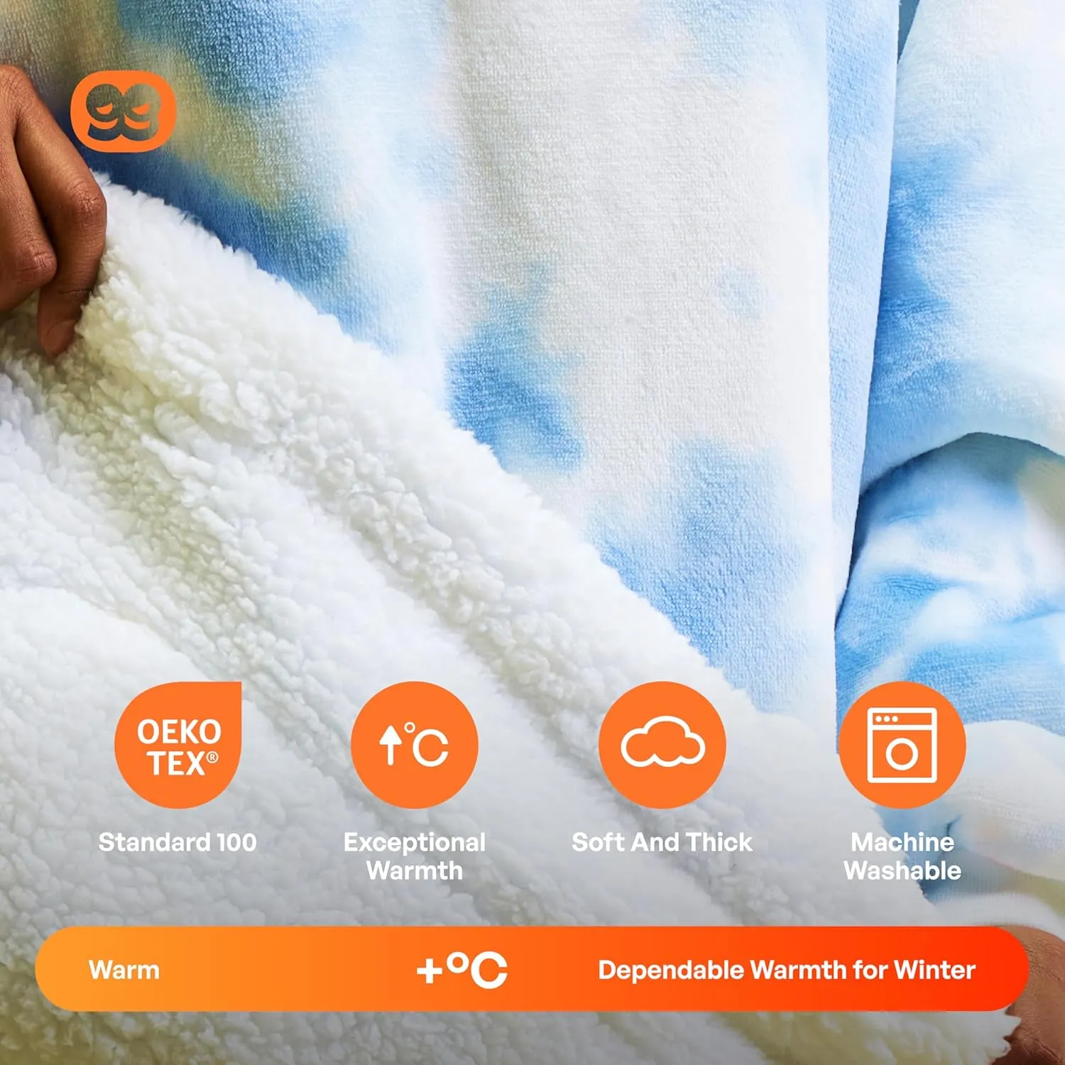 Giggling Getup Wearable Blanket Hoodie for Women Men - Oversized Flannel Sherpa Fleece Sweatshirt Blanket - with Giant Pocket & Sleeves - Cozy Warm Blanket Birthday Gifts for Adults Light Blue Tie Dye