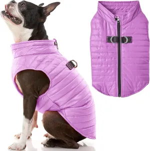 Gooby Puffer Vest Dog Jacket - Purple, X-Large - Ultra Thin Zip Up Windbreaker with Dual D Ring Leash - Water Resistant Dog Sweater Coat